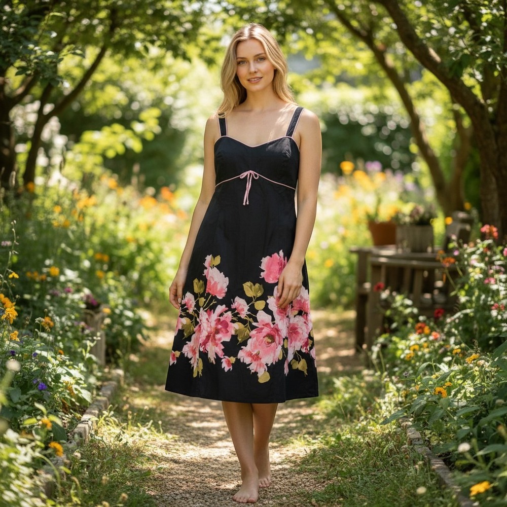 Womens Babydoll Floral Sun Dress 14 Rose Cottagecore Coquette Pinup Garden